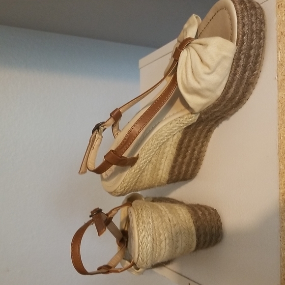 DbDk Fashion Shoes - DbDk Fashion Cream and Tan Rattan Wedges